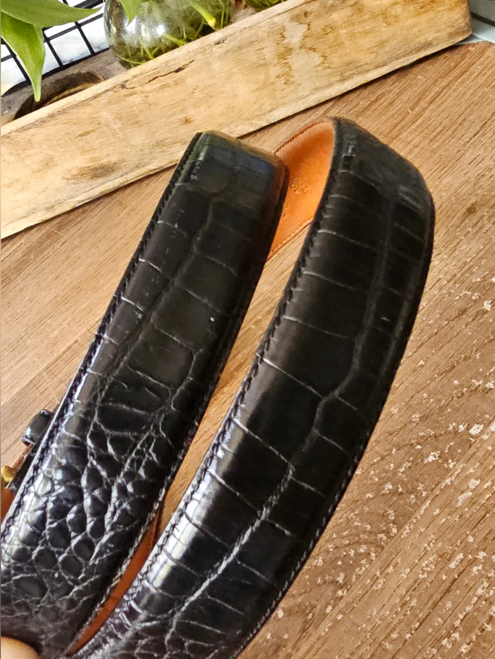POLO RALPH LAUREN EMBOSSED ALLIGATOR PATTERN LEATHER Black Belt‎ Mens Sz 40 Flaw
